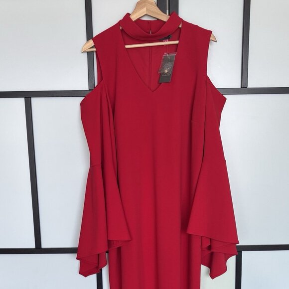Vince Camuto Red Dress Plus Size 1X Cold Shoulder NWT Vamp Goth Cocktail - Picture 8 of 16